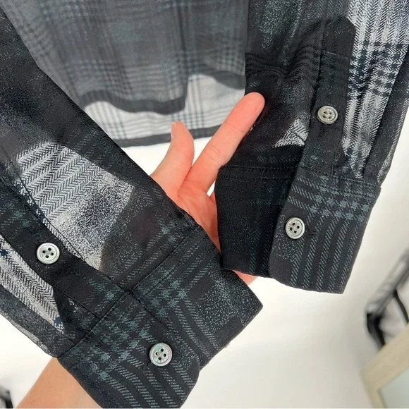 Equipment Sheer Plaid Patterned Black Long Sleeve Top‎ - Picture 6 of 8